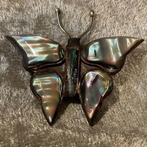 Vintage Mexico 925J Sterling Silver and Abalone Butterfly Pin